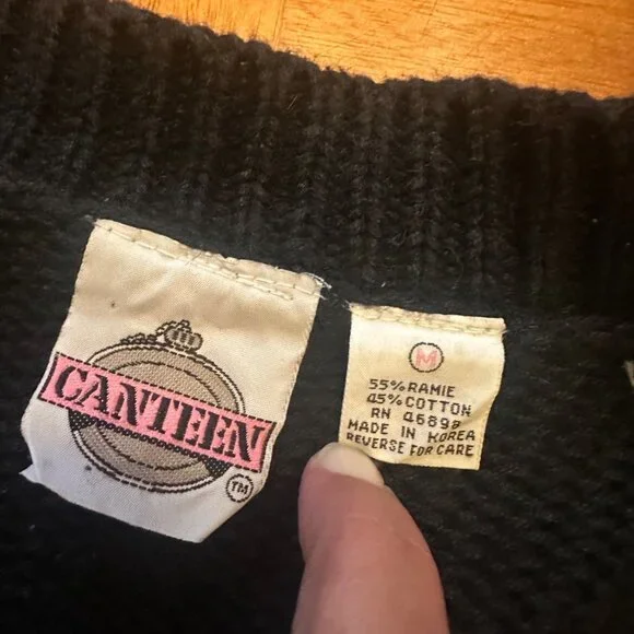 Canteen M Vintage Oversized Cardigan Sweater Geometric Pattern Black/Yellow - Picture 3 of 5